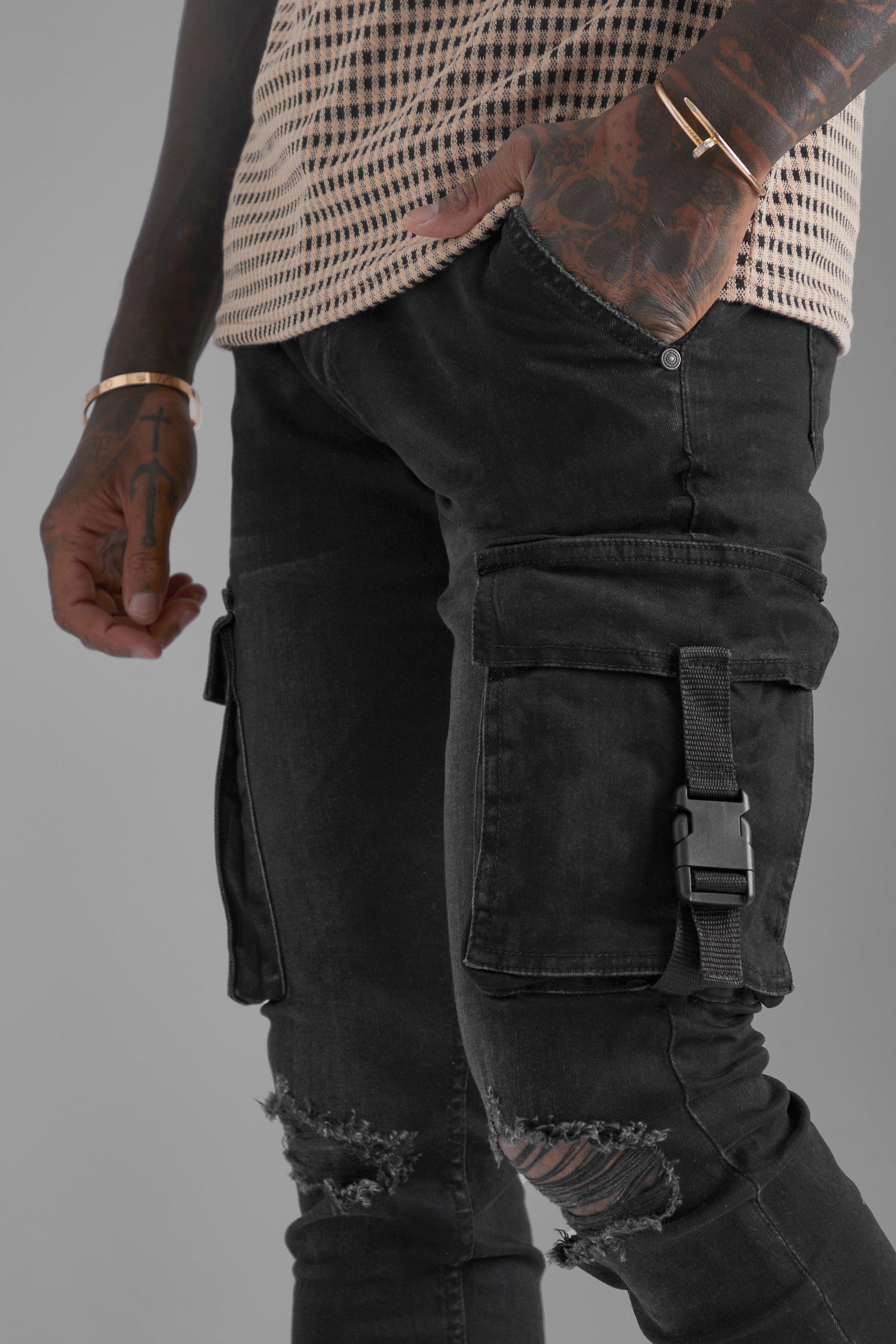 Gerippte Skinny Stretch Cargo Jeans